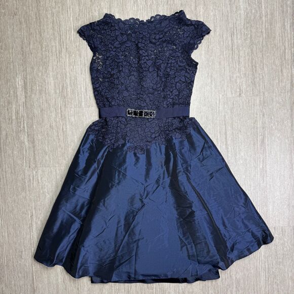 Rickie Freeman Teri Jon 4 Cap-Sleeve Lace Taffeta Shirt Dress Purple Halloween